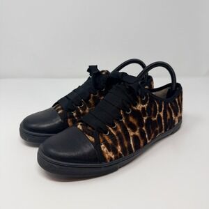 Lanvin Leopard Print Calf Hair Sneakers Mens 40/7 Brown Preowned Low Top Cap Toe